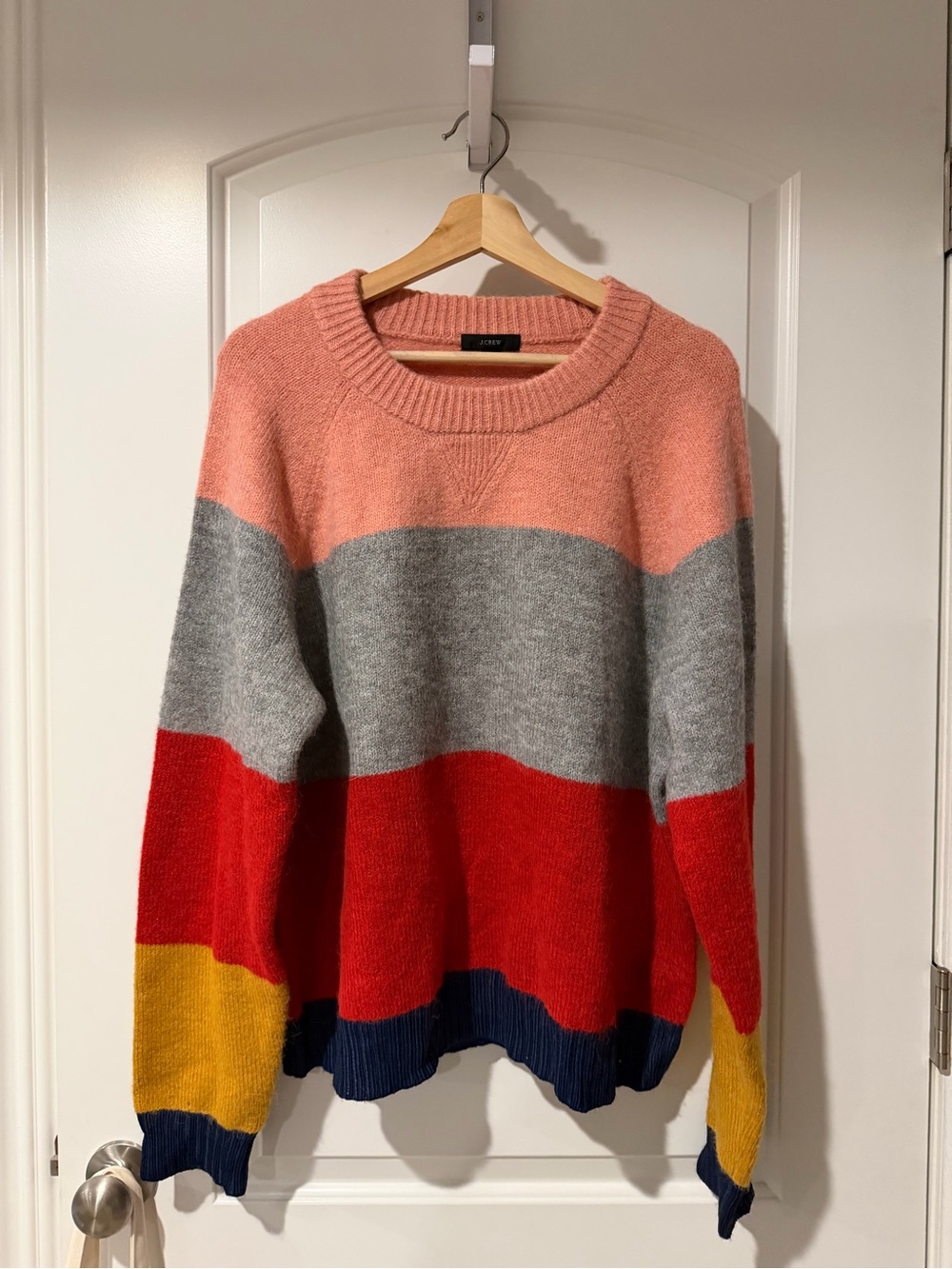 J. Crew Colorblock Crewneck Sweater - Pink/Gray/Red/Yellow/Navy